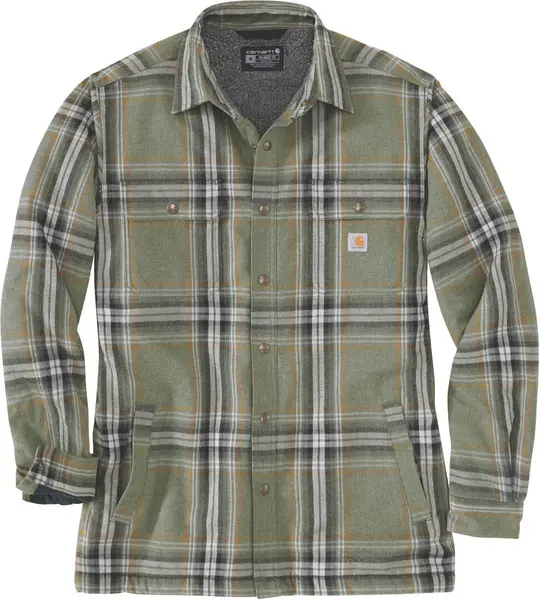 Image of Carhartt Flannel Sherpa Lined Shirt, green, Size M