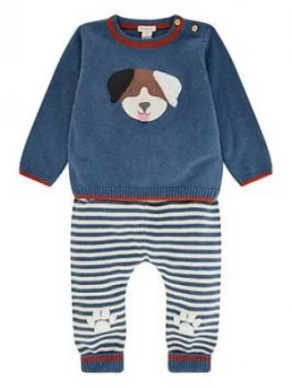 Image of Monsoon Baby Boys Dog Stripe Knitted Organic Set - Blue