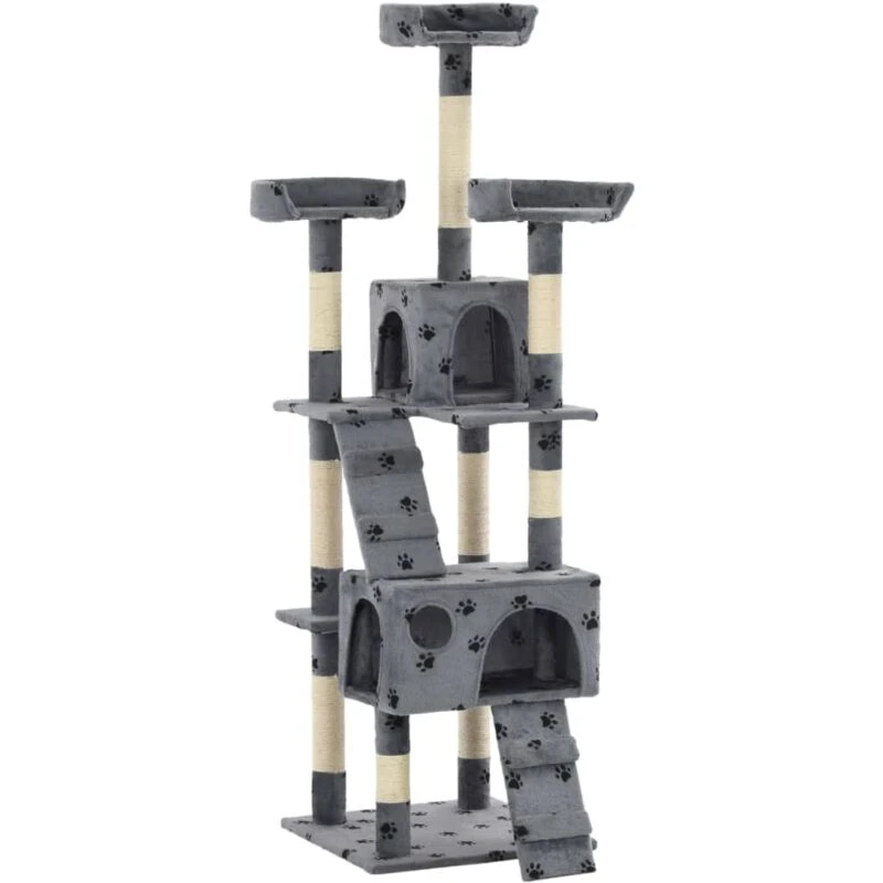 Image of VIDAXL Cat Tree with Sisal Scratching Posts 170cm Paw Prints Grey Vidaxl 8718475600138