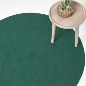 Image of Forest Green Handmade Woven Braided Round Rug, 150cm - Green - Homescapes
