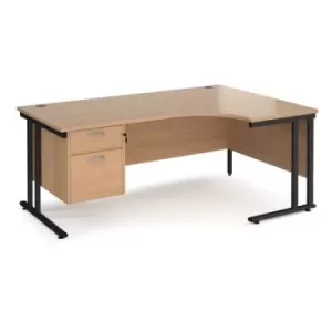 Image of Office Desk Right Hand Corner Desk 1800mm With Pedestal Beech Top With Black Frame 1200mm Depth Maestro 25 MC18ERP2KB