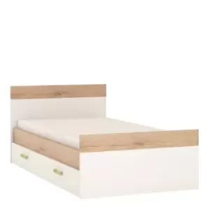 Image of 4Kids Single Bed With Under Drawer In Light Oak And White High Gloss (Lemon Handles)