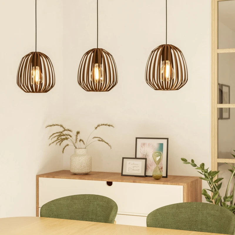 Image of EGLO Eglo Espinal Bronze Steel Caged Style Contemporary 3 Light Pendant in Brown Brown One Size Unisex 9008606312597