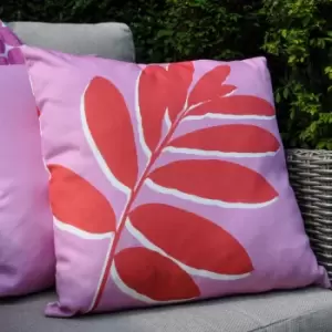Image of Fusion - Ingo Leaf Print 100% Cotton Outdoor Filled Cushion, Pink, 43 x 43 Cm