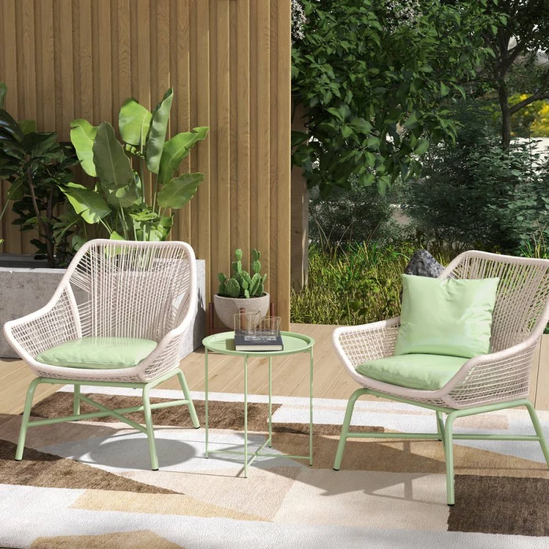 Image of Outsunny 46cm Round Garden Table, Small Side Table w/ Removable Tray, Green 84G-698V00GN