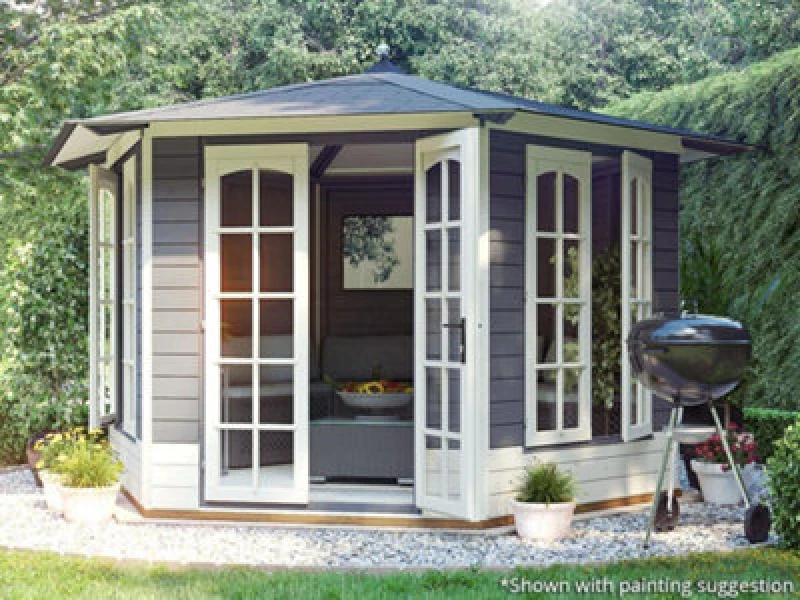 Image of Dunster House Wooden Summerhouse 3.5 X 3M Hexagonal Garden Shelter Sun Room Vantage 350