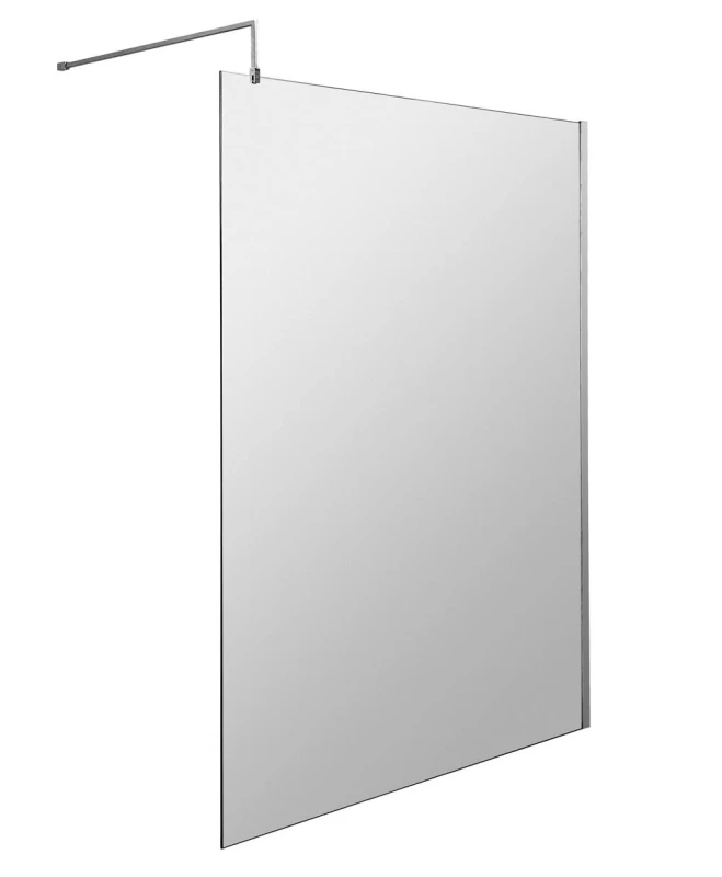 Image of Balterley 8mm Safety Glass Screen and Support Bar Polished Chrome 1400x1850mm Silver