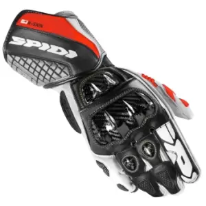 Image of Spidi Carbo Kangaroo Black White Red Motorcycle Gloves S