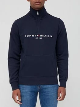 Image of Tommy Hilfiger Logo Quarter Zip Sweat - Desert Sky, Desert Sky, Size S, Men