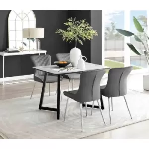 Image of Furniture Box Carson White Marble Effect Dining Table and 4 Dark Grey Nora Silver Leg Chairs