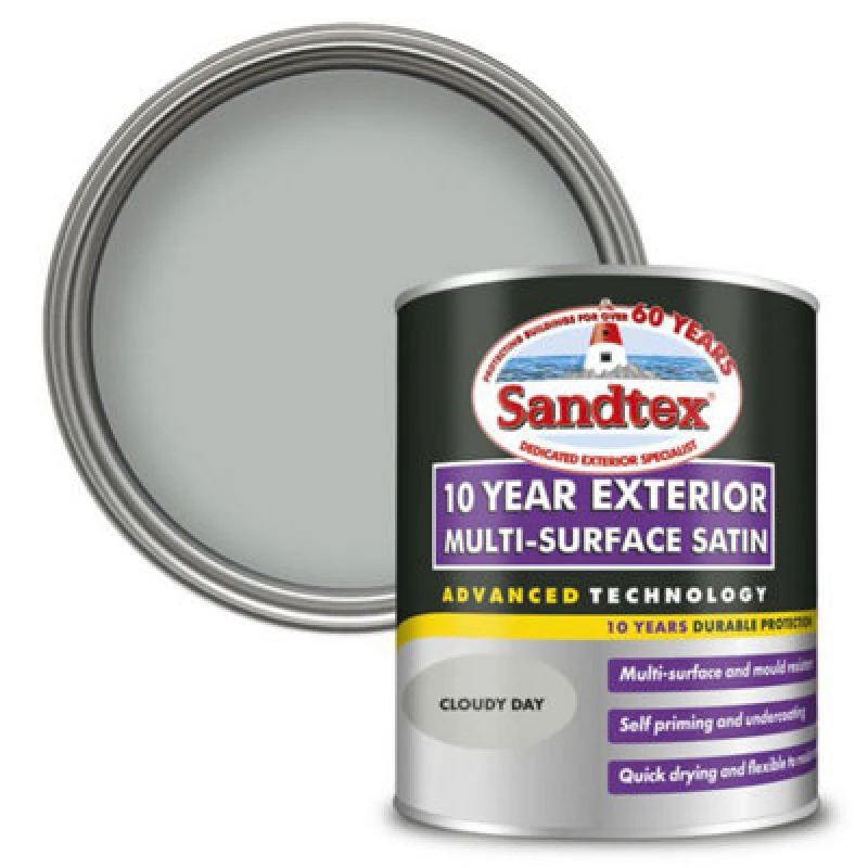 Image of SANDTEX Sandtex 10 Year Exterior Multi Surface Satin - Cloudy Day - 750ml 5100990