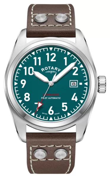 Image of Rotary GS05470/73 Commando Green Dial Brown Leather Watch