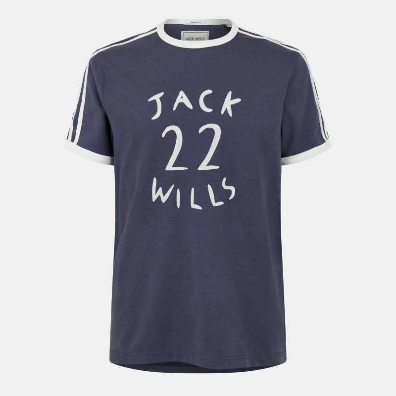 Image of Jack Wills Mens JW Stripe Ringer Regular Fit T-Shirt Night Sky male S