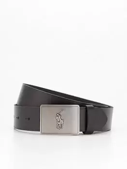 Image of Polo Ralph Lauren Pony Plaque Leather Belt - Black, Size 32, Men