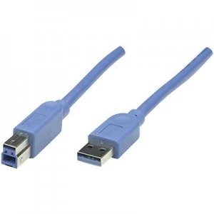 Image of Manhattan USB 3.0 Cable [1x USB 3.2 1st Gen connector A (USB 3.0) - 1x USB 3.2 1st Genconnector B (USB 3.0)] 2m Blue gold plated connectors, UL-approv