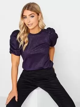 Image of M&Co Shimmer Ruched Sleeve Blouse - Purple, Purple, Size 14, Women