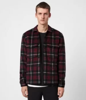 Image of AllSaints Mens Berthold Shirt, JET Black/red, Size: L
