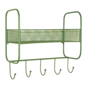 Image of Geko Mesh Wall Shelf With 5 Hooks Green