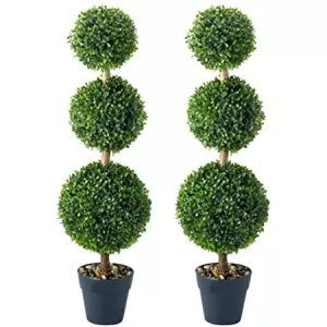 Image of Outsunny PE Set of 2 Artificial Boxwood Ball Topiary Plant Tree's Green