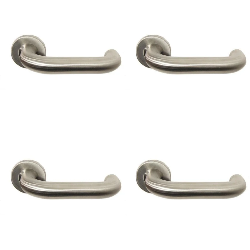Image of Loops 4x PAIR 22mm Round Bar Safety Handle on Round Rose Concealed Fix Satin Steel Metallics