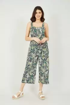 Image of Green Leaf Print Jumpsuit