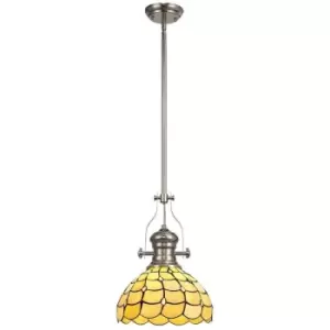 Image of 1 Light Telescopic Ceiling Pendant E27 With 30cm Tiffany Shade, Polished Nickel, Beige, Clear Crystal - Luminosa Lighting