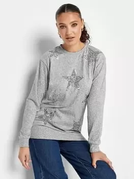 Image of Long Tall Sally Sequin All Over Star Jumper, Grey, Size 14, Women