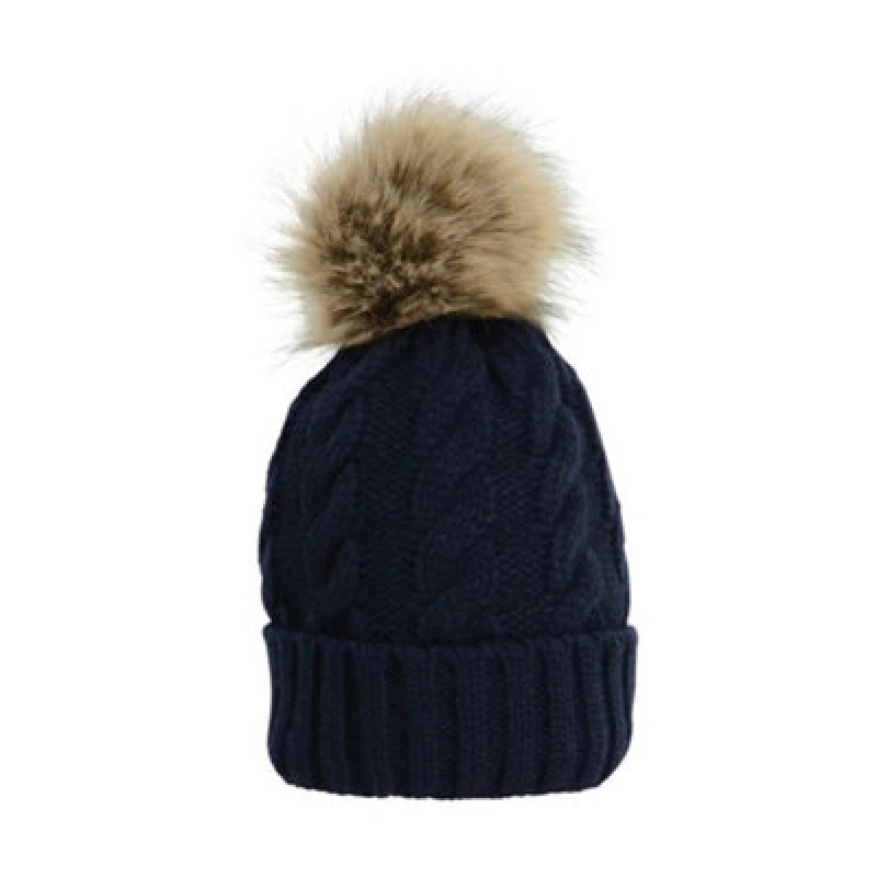 Image of Hyfashion Adults Melrose Cable Knit Bobble Hat Navy (One Size)