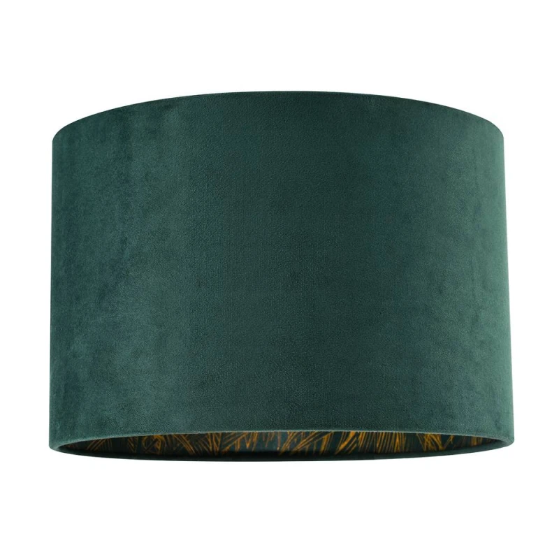 Image of Happy Homewares Forest Green Velvet Lamp Shade with Inner Shiny Gold Palm Tree Design in Dark Green Size: 12" Dark Green Unisex 12"