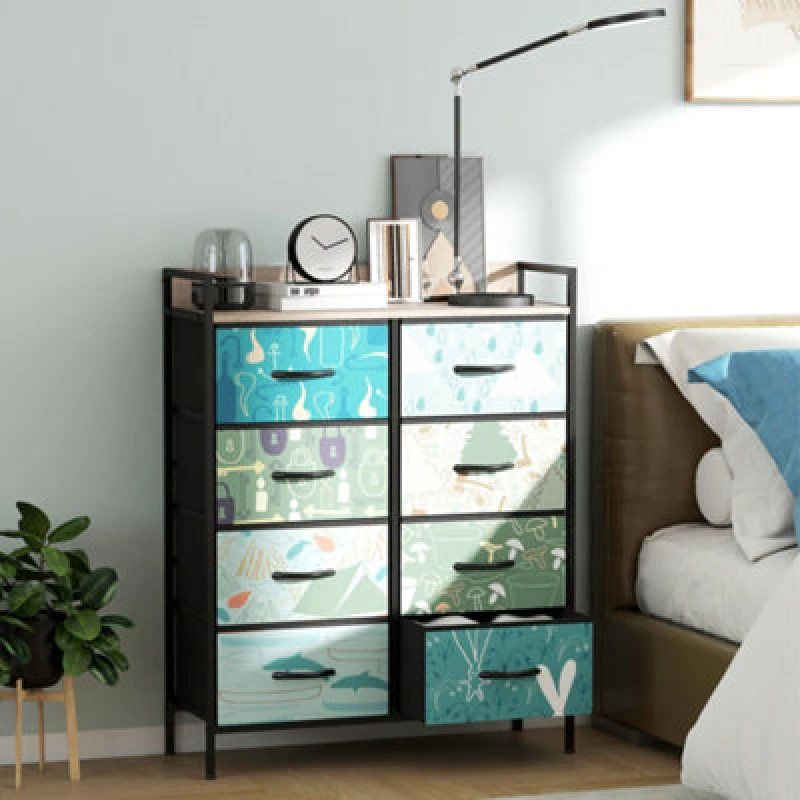 Image of HOMCOM HOMCOM 8-Drawer Chest of Drawers, Fabric Dresser with Open Shelf, Blue Blue One Size Unisex 5063603544543