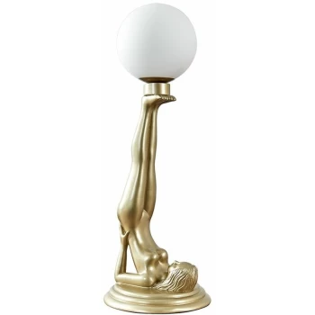 Image of Candle Stick Table Lamp Female Pose Gold Painted Art Deco Style - No Bulb