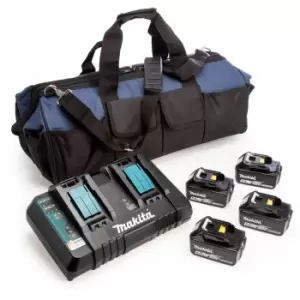 Image of Makita 18V 4 x BL1850B 5.0AH Batteries, DC18RD Charger & Tool Bag Set