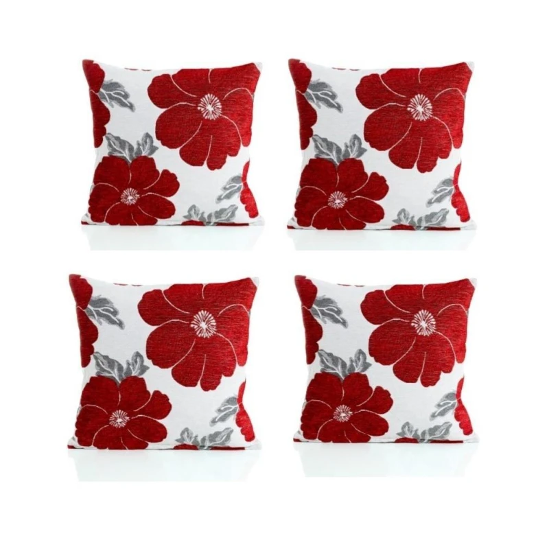 Image of Alan Symonds Poppy Chenille Cushion Set of 4 Red unisex 45x45cm