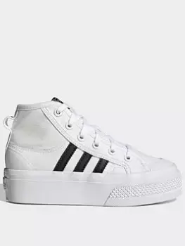 Image of adidas Originals Unisex Kids Nizza Platform Trainers - White/Black, Size 2 Older