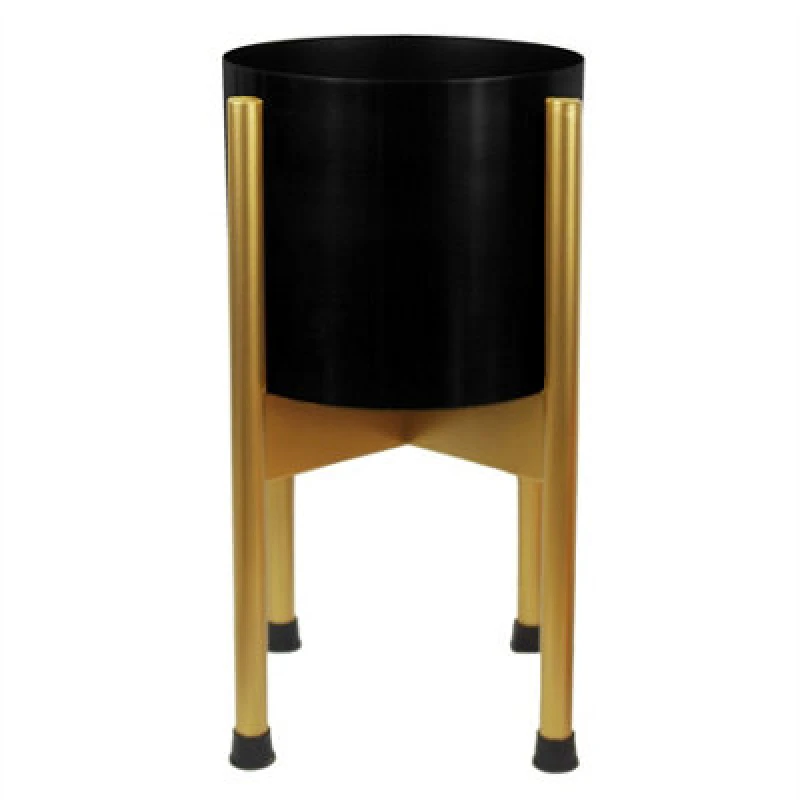Image of Leaf Medium Gold Stand With Black Metal Planter 38.5Cm X 18Cm
