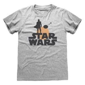 Image of Star Wars - The Mandalorian Silhouette Unisex Large T-Shirt - Grey