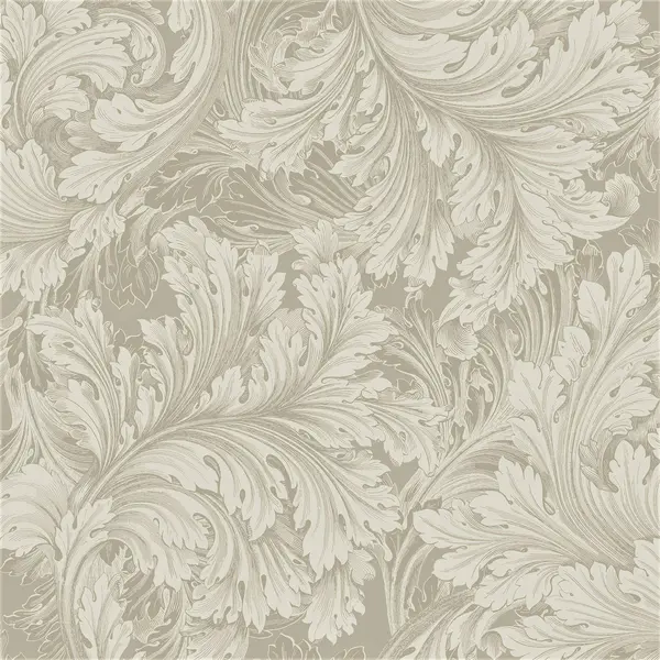 Image of Grandeco Rossetti Acanthus Leaves Scroll Smooth Wallpaper Taupe