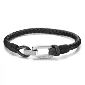 Image of Tommy Hilfiger Mens Braided Black Leather Bracelet