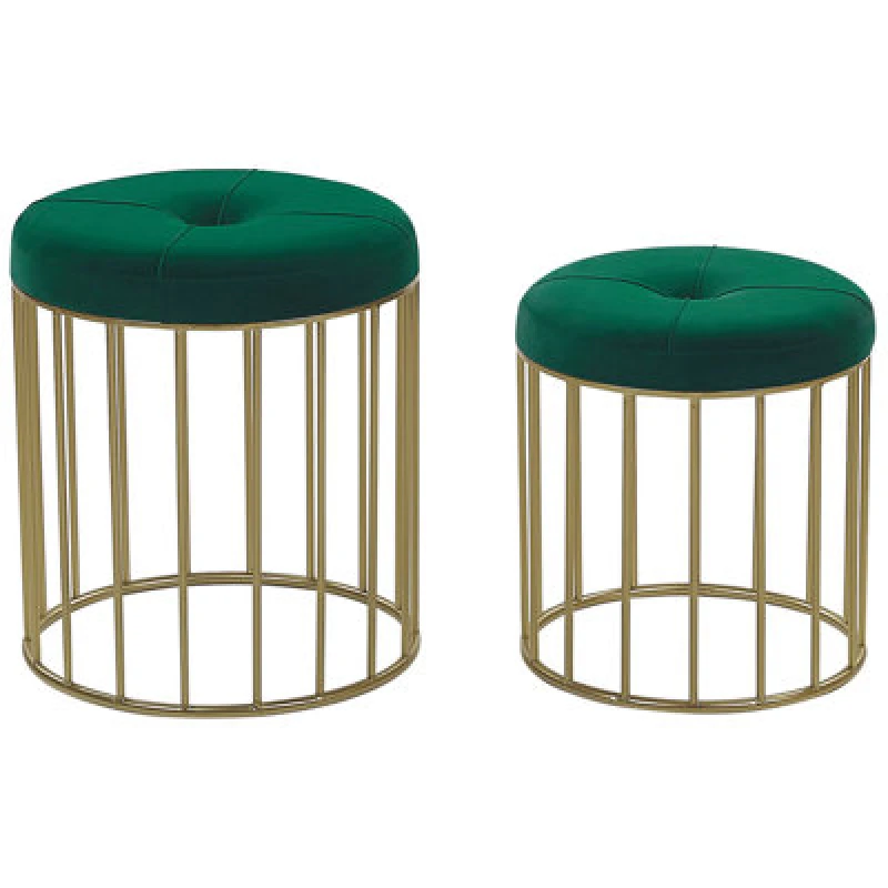 Image of Beliani Set Of 2 Footstools Lubbock Velvet Dark Green