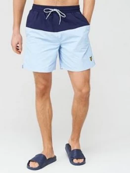 Image of Lyle & Scott Half Split Swim Short - Light Blue/Navy, Light Blue/Navy, Size L, Men