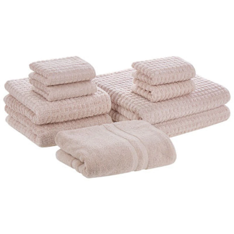 Image of Beliani Set Of 9 Towels Atai Cotton Pink