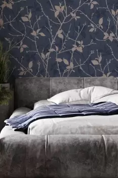 Image of Boutique Belle Navy/Copper Leaves Wallpaper
