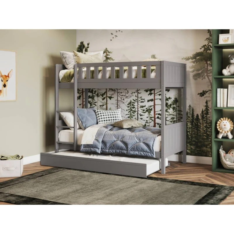 Image of Flair Bea Shorty Wooden Bunk Bed with Trundle in Grey Size: Junior Grey Unisex Junior