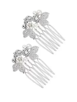 Image of Jon Richard Jessica Mini Floral Comb 2 Pack, Silver, Women