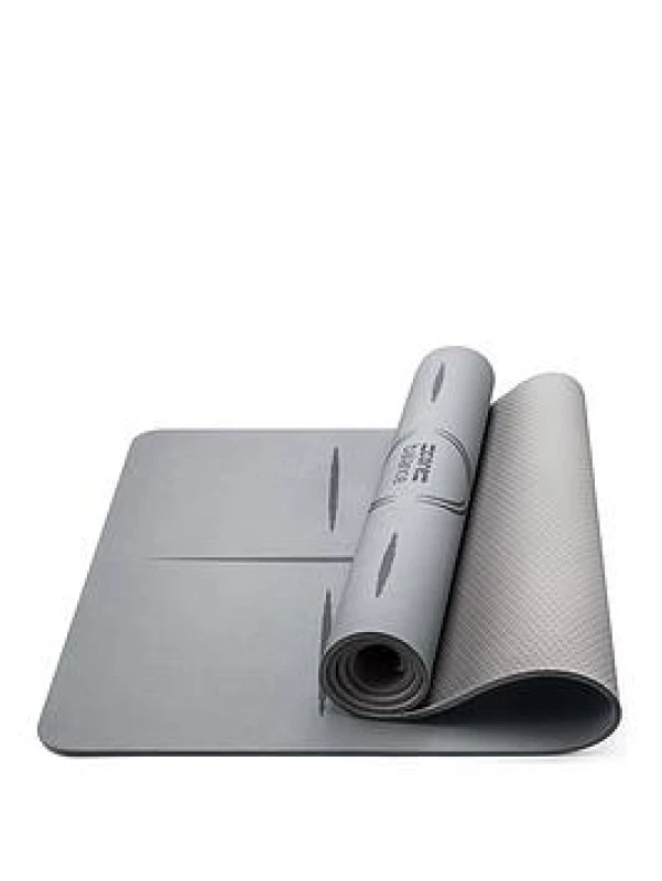 Image of Core Balance TPE Yoga Mat With Body Alignment Lines Non Slip Extra Wide 6mm Foam Core Balance Grey