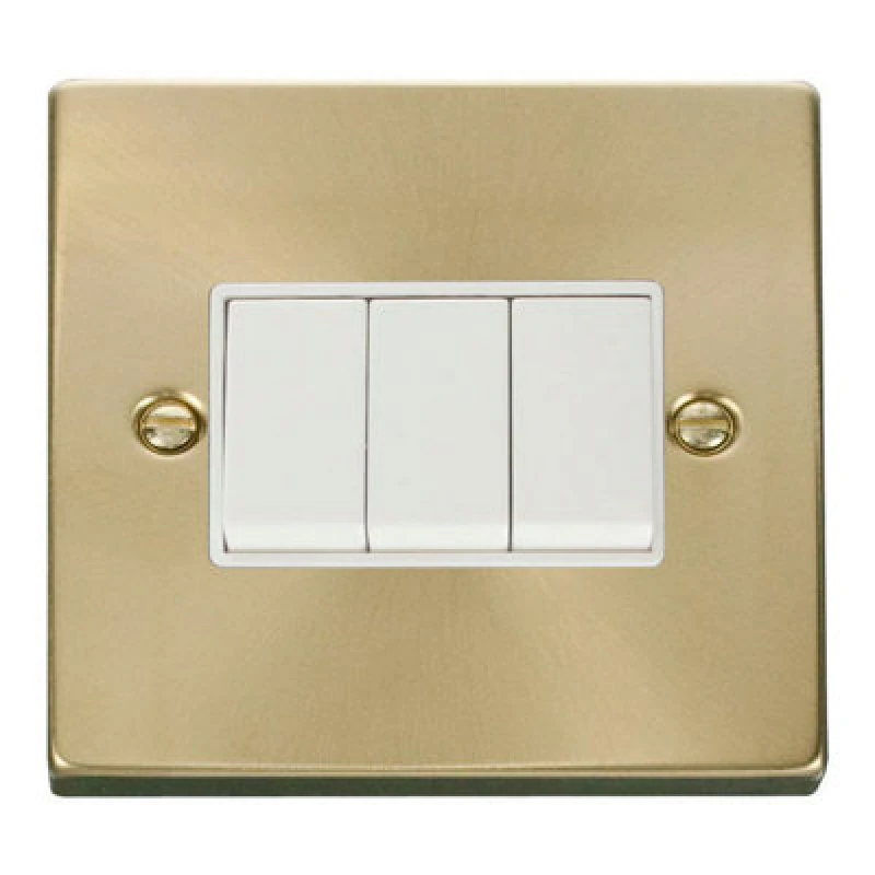 Image of SE Home Satin / Brushed Brass 10A 3 Gang 2 Way Light Switch Gold unisex
