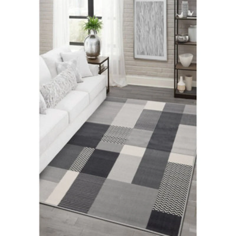 Image of Melrose Colorama Montreal Grey Square Design Large Indoor Area Rug 160/230Cm