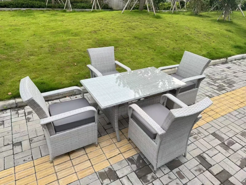 Image of Fimous Rattan Garden Garden furniture Set Rectangular Table & 4 Chairs Set in Light Grey Light Grey Unisex