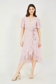 Image of Pink Ditsy Floral Wrap Midi Dress