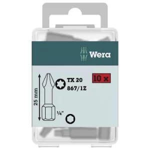 Image of Wera 05072409001 Classic Torx Bits With 1/4in Hexagon Drive TX 25,...